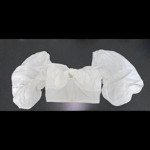 Gathered Sleeve Front Tie Cropped Blouse